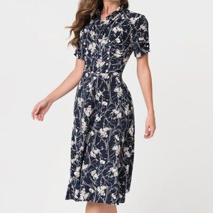 Unique Vintage 1940s Navy Floral Camilla Swing Dress